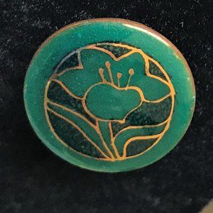 Vintage Green Flower Enamel Pin Signed Jules Perrier